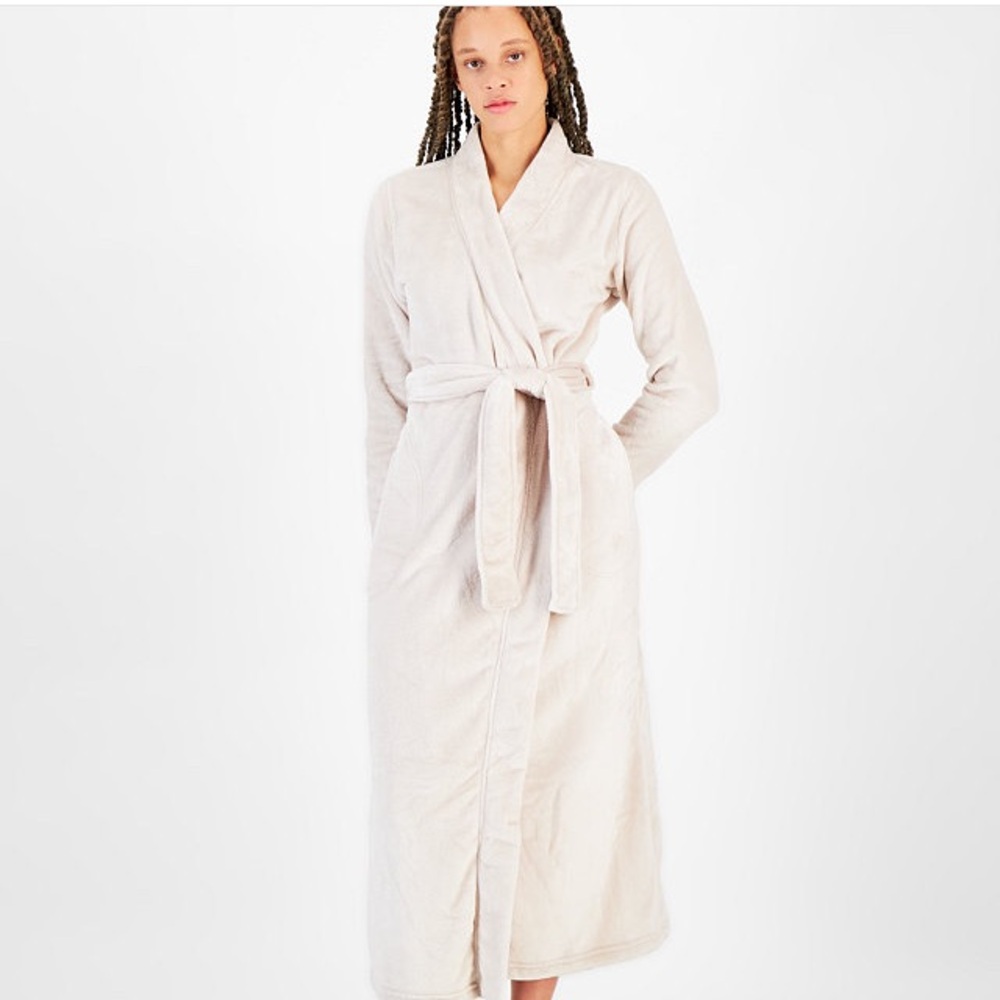 UGG Cream Plush Robe with Wrap Closure and Tie Belt